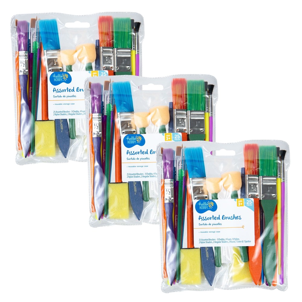 Hello Hobby Assorted Paint Brushes, 25 Count