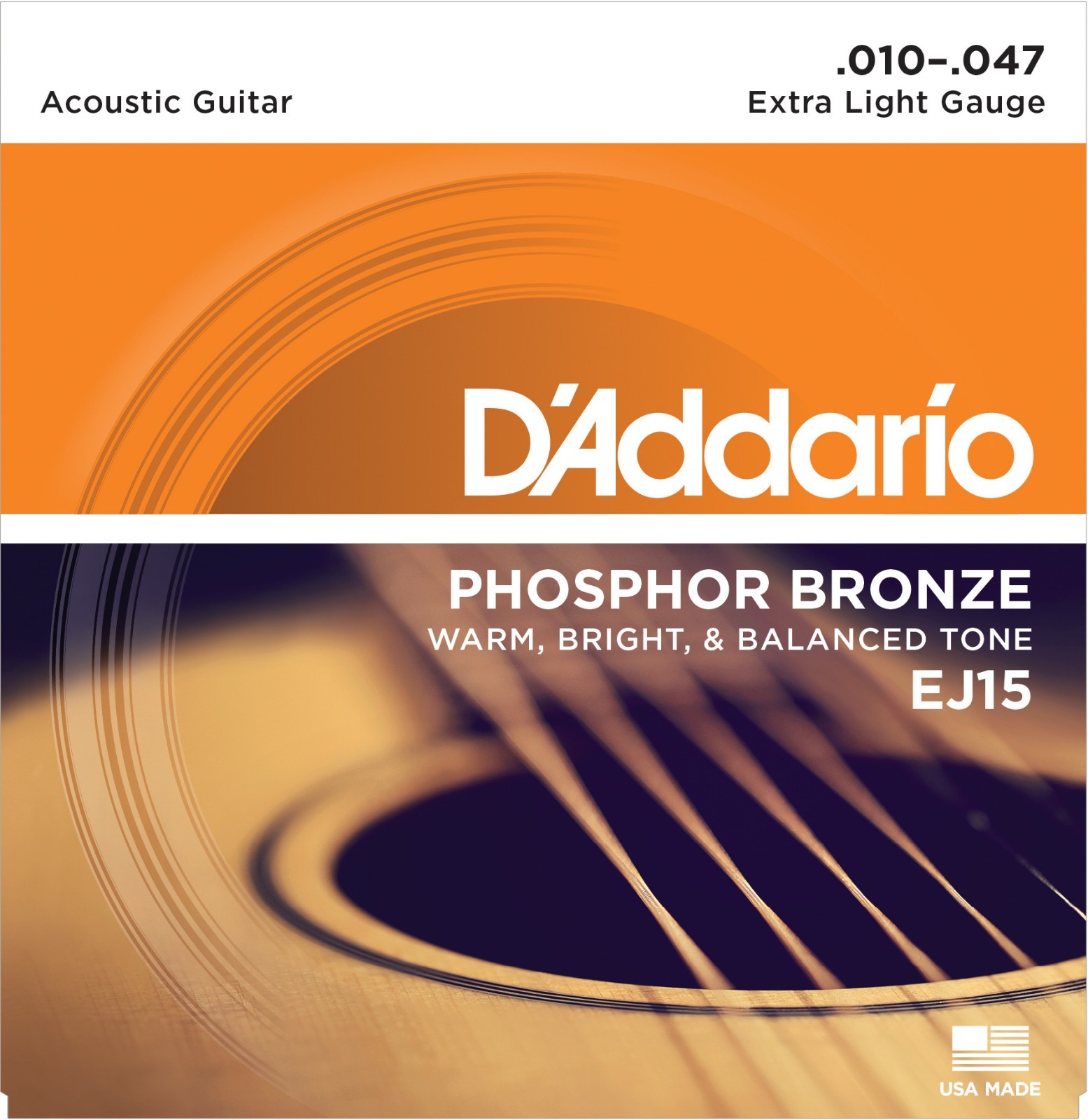 EJ15 Phosphor Bronze Extra Light Acoustic Guitar Strings 10-47 D'Addario
