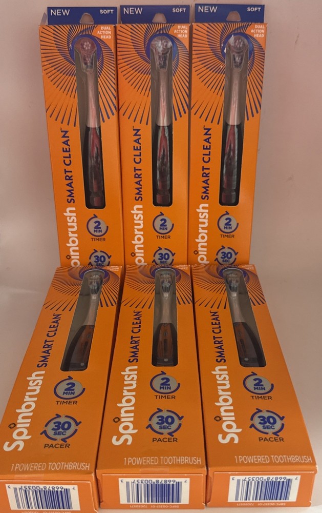 (6) Spinbrush Smart Clean Powered Toothbrush SOFT 2 Min Timer Dual Action Head