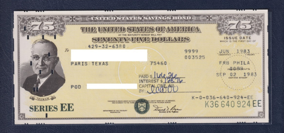 1983 UNITED STATES $75 SAVINGS BOND Crisp Truman Philadelphia