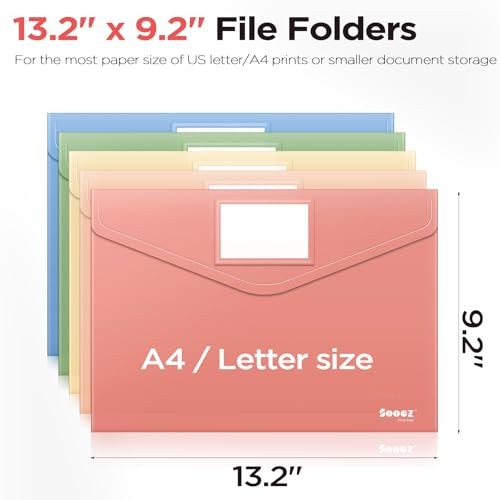 Pack Plastic Envelopes, Plastic File Folder, Folders for Documents 10 Retro/A4