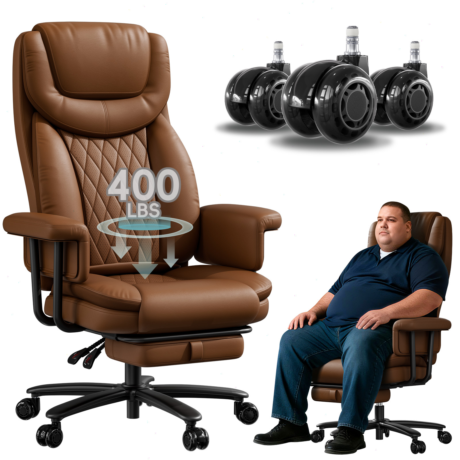 Big and Tall Office Chair 500lbs Computer Desk Chair Upgraded Rubber Wheels