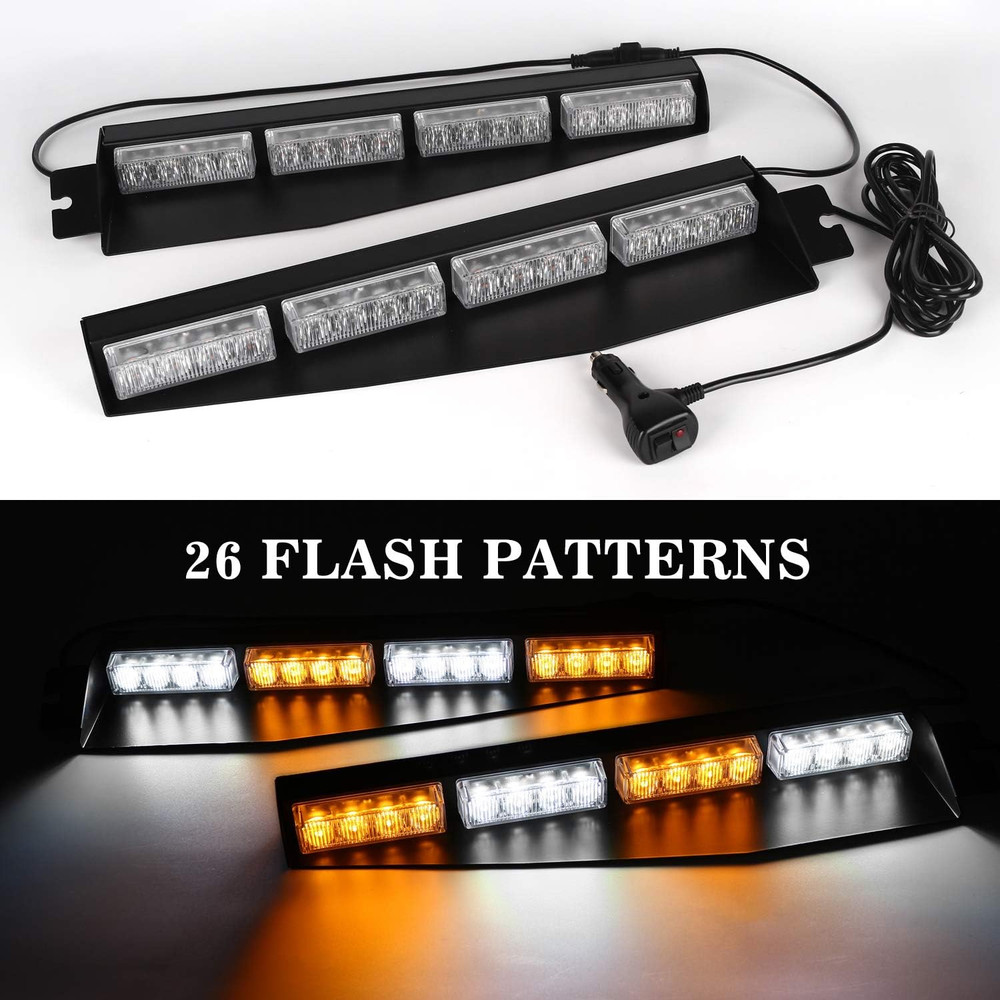 32LED Visor Lights 26 Flash Patterns Windshield Emergency Hazard Warning Strobe