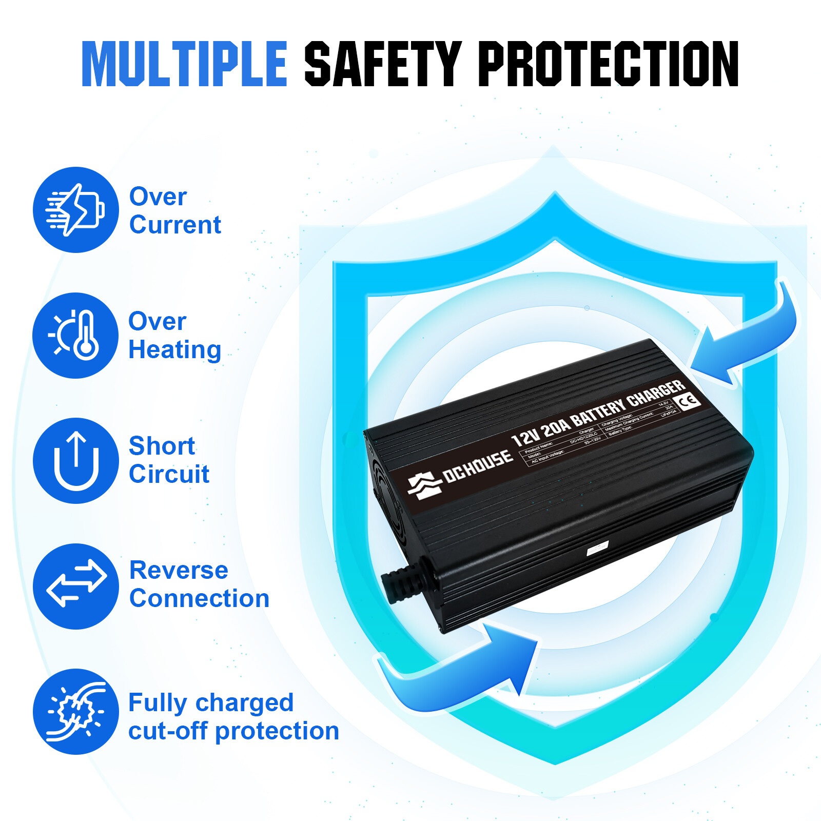 20-Amp 20A Smart Charger for Lithium Iron Phosphate (LiFePO4) Battery 12V 14.6V