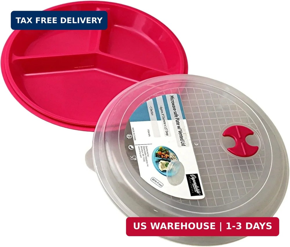 4-Pack Divided Microwave Plates with Vented Lids - BPA-Free, Stackable Meal Prep