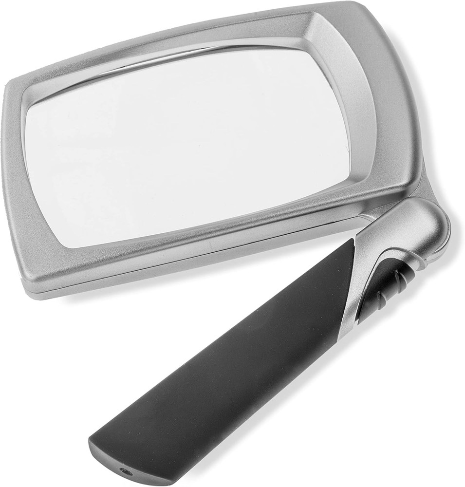 Carson LED Lighted 2.5X Rectangular Magnifier Folding Handle Silver MJ-30
