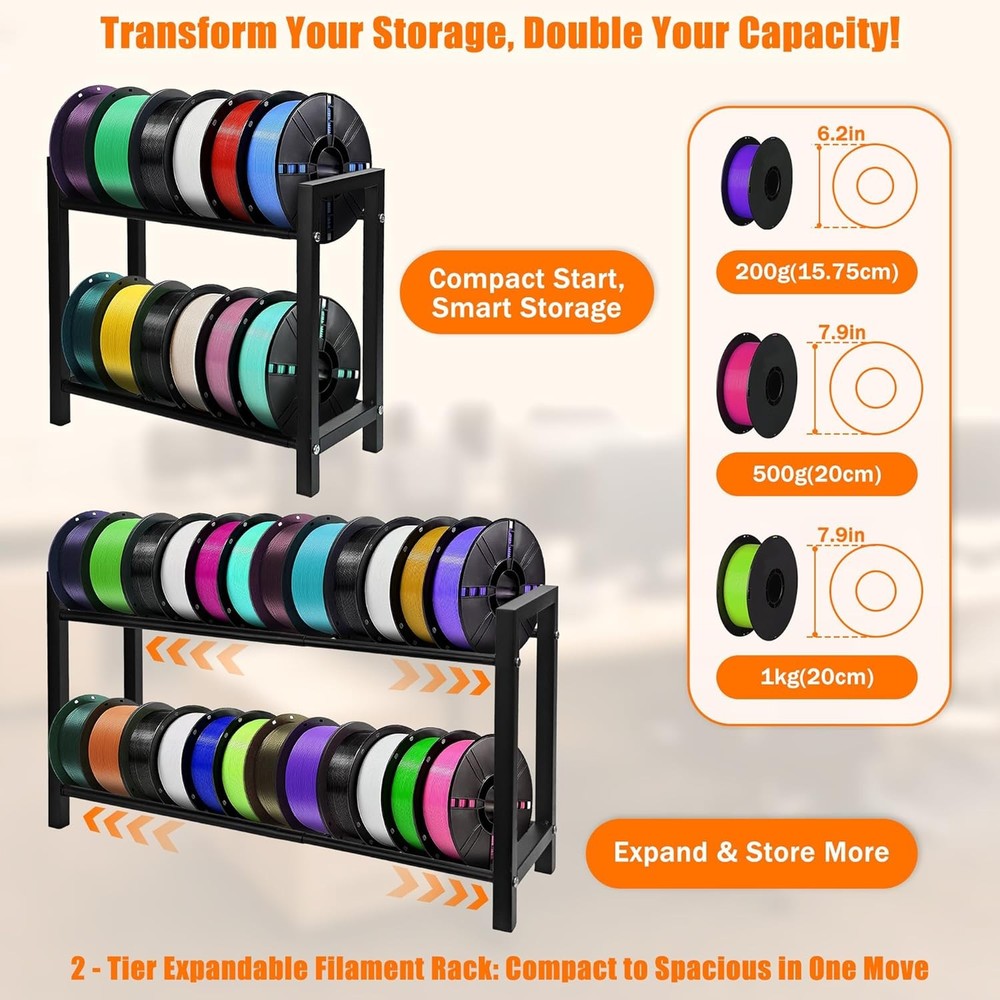 2 Tiers Expandable 3D Printer Filament Storage Rack Desktop – Adjustable