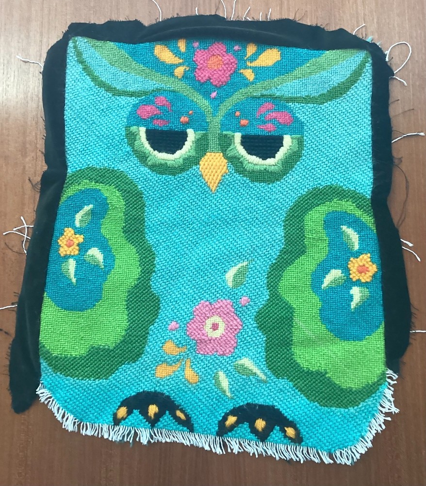 Vintage MOD OWL Finished Needlepoint