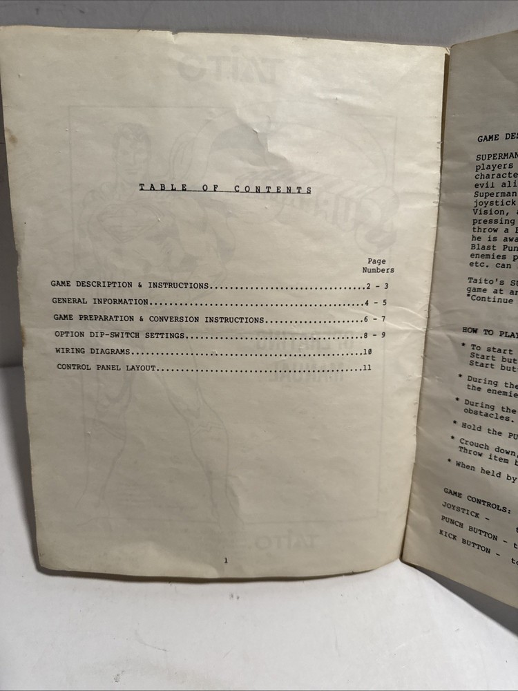 Taito Superman Operating Manual