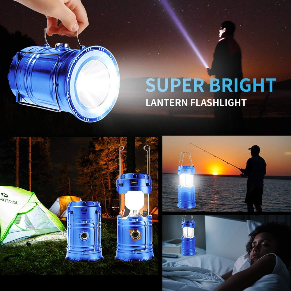 Solar Rechargeable LED Camping Lantern Flashlight with Collapsible Design