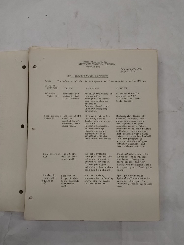 Trans World Airlines Convair 880 Maintenance Study Guide-Original