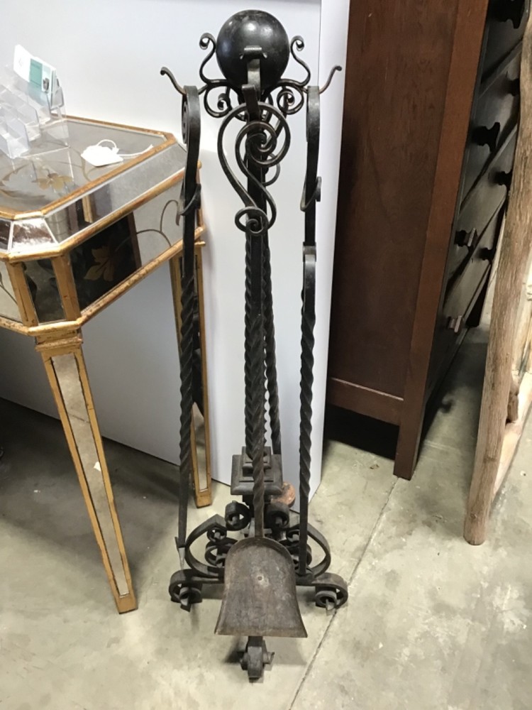 Stunning 1920's Wrought Iron Gothic fireplace tool set