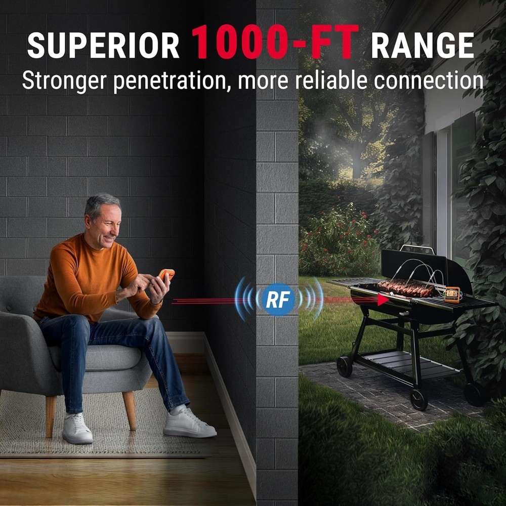 4 Probe Wireless Meat Thermometer – 1000ft LCD Display for Ultimate BBQ Control