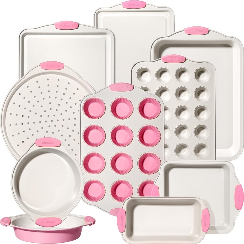 22 PCS Nonstick Baking Pans Set Stackable Bakeware Sets W/ Silicone Handles
