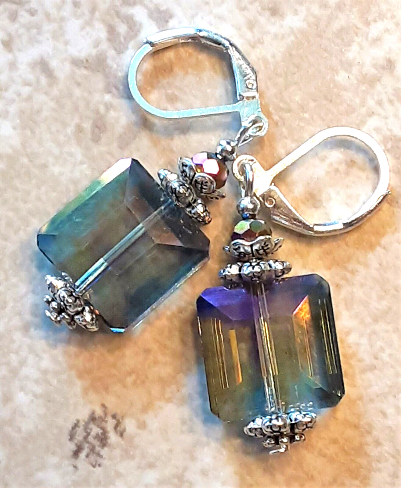 MONTANA BLUE color CHINESE CRYSTAL earring LEVERBACK handcrafted XX