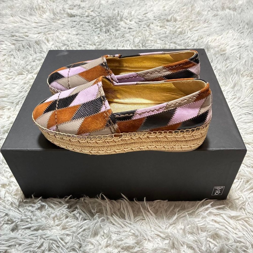 Prada Espadrilles Patchwork Leather Multicolor Women's Size EU36.5/US6.5