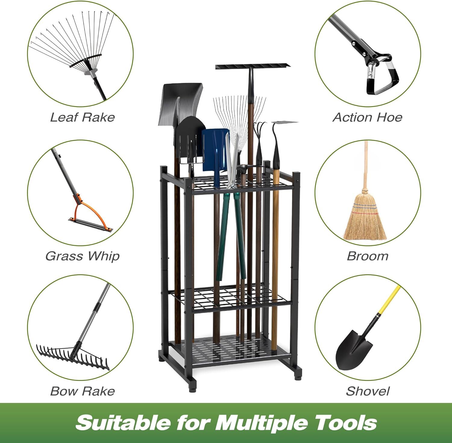 Yard Tool Tower Rack for Garage Organization and Storage, Holds Up to 35 Black