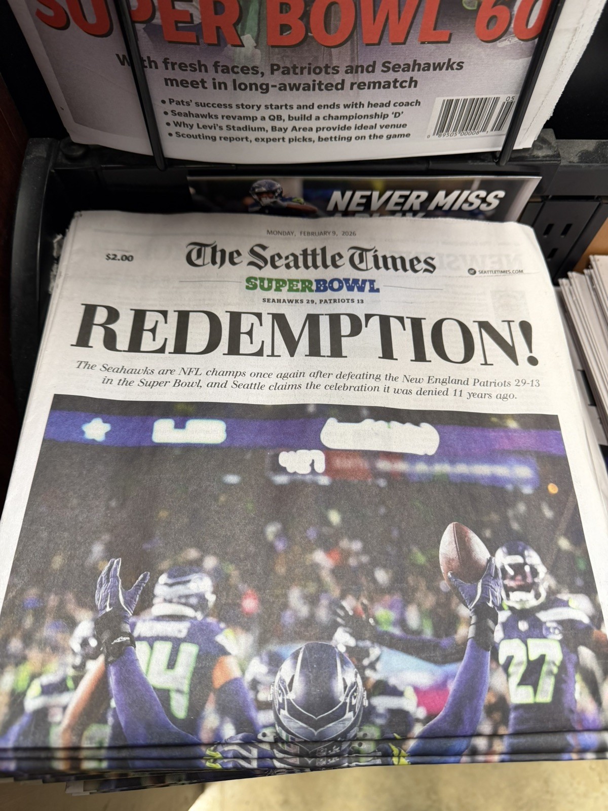 Seattle Times Seattle Seahawks SUPER BOWL LX CHAMPIONS Newspaper -  2/9/2026