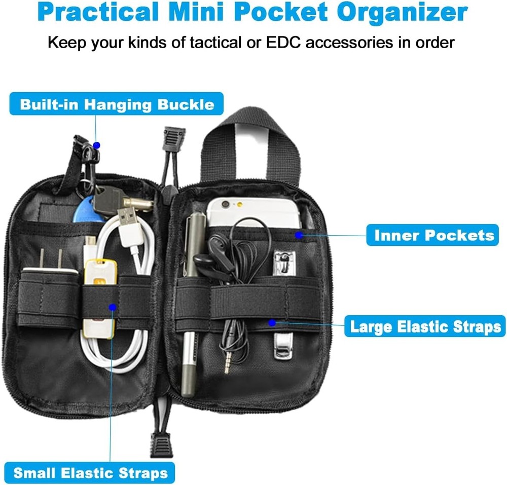 Tactical EDC Pocket Organizer Pouch, Mini Small Tool Storage Small, Black