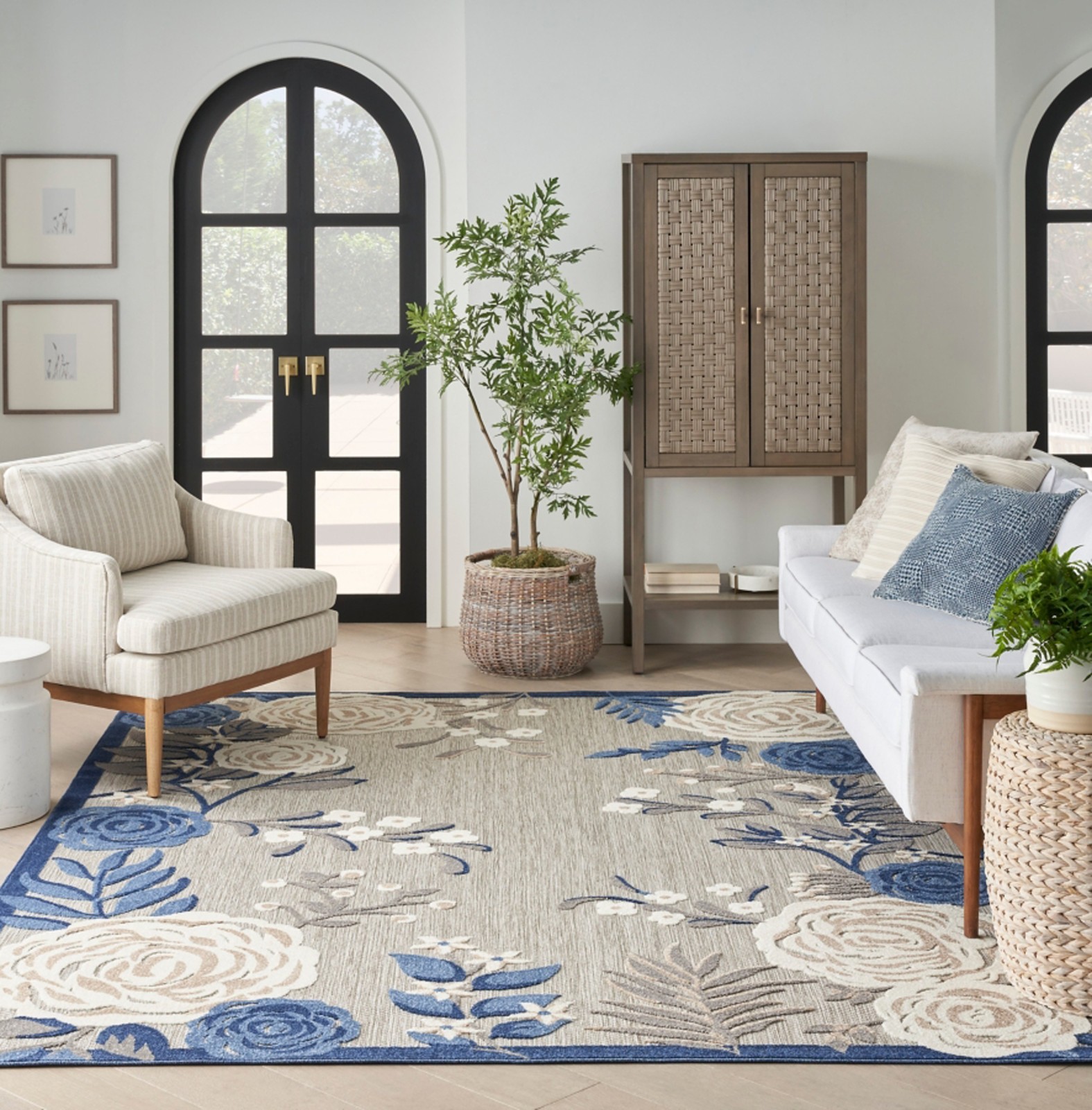 Nourison Home Splash Rose Floral 5'x8' Indoor Outdoor Rug Blue Gray Patio