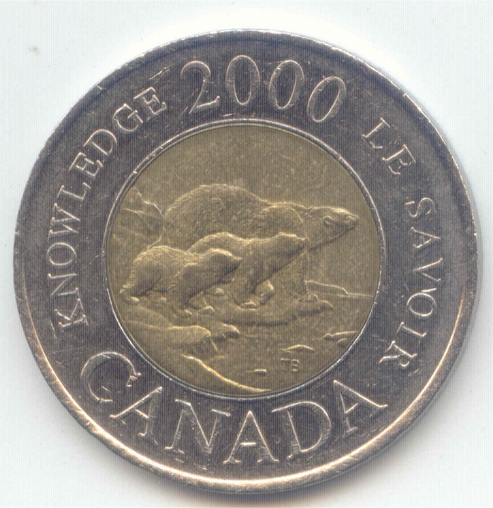 Canada 2000 Knowledge Toonie Canadian $2 Two Dollar Slight Core Error Coin