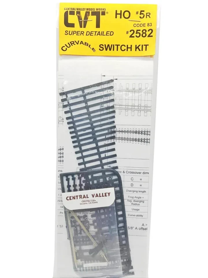 Central Valley ~ HO Scale ~ Code 83 ~ CVT #5 Right Switch Kit ~ CVM2582