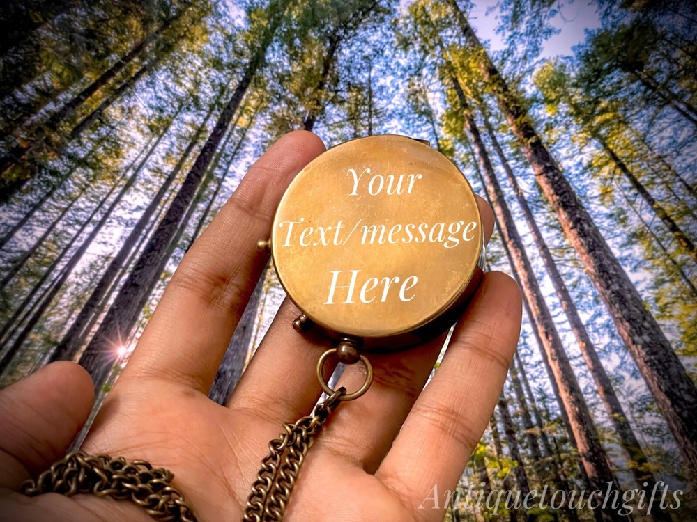 Personalized - "2" Brass Compass with Chain and Leather Case - Thoughtful Gift