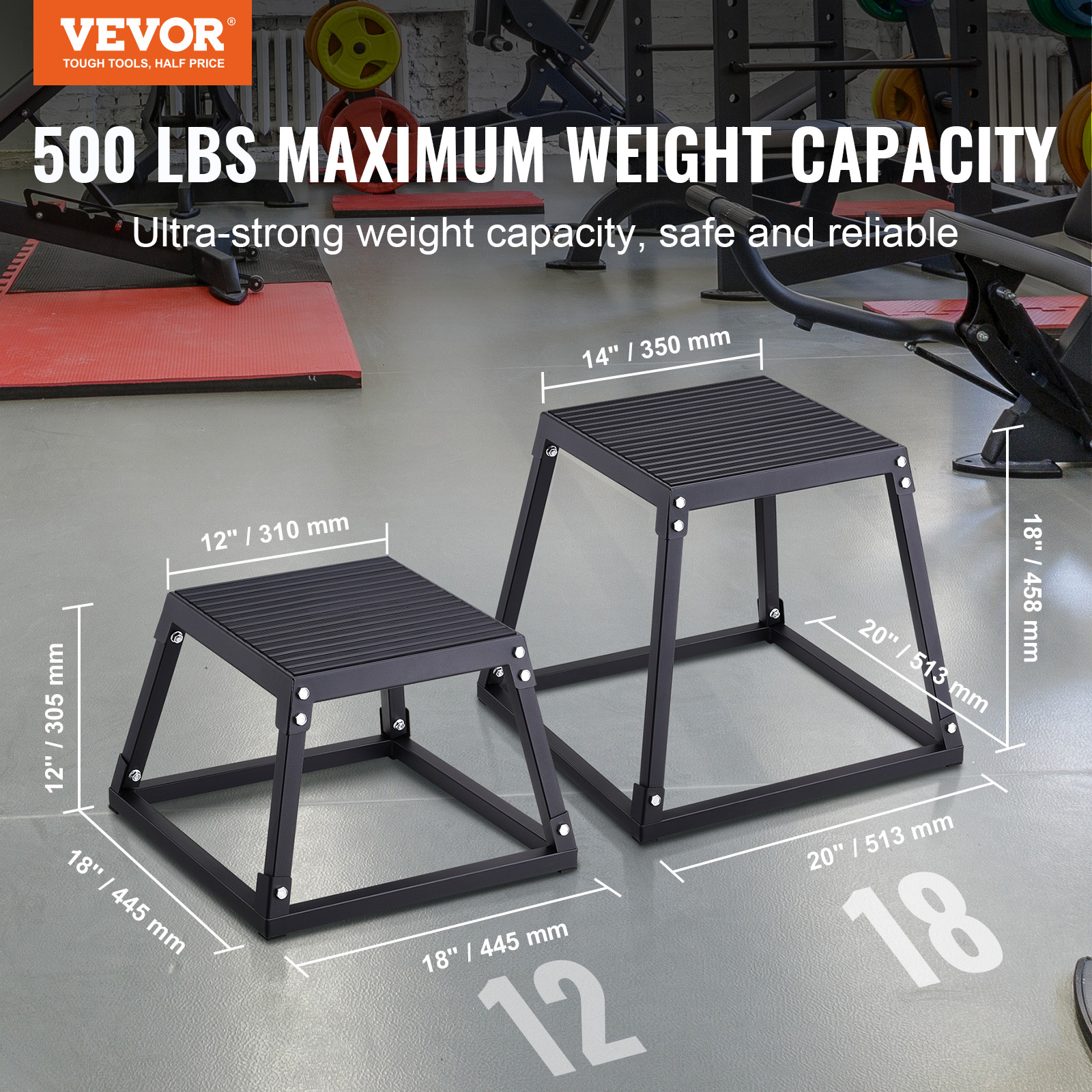 VEVOR 18" Plyometric Jump Box Fitness Exercise Plyo Box Step Cross Black
