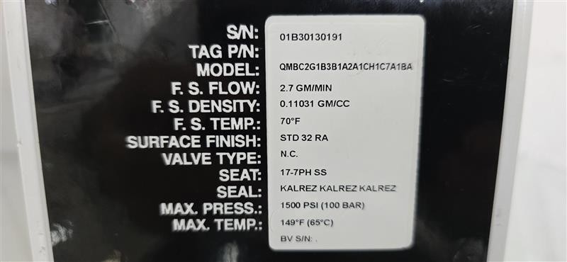 Brooks Quantim Precision Mass Flow Controller- 1500psi 2.7GM/MIN 65C -35