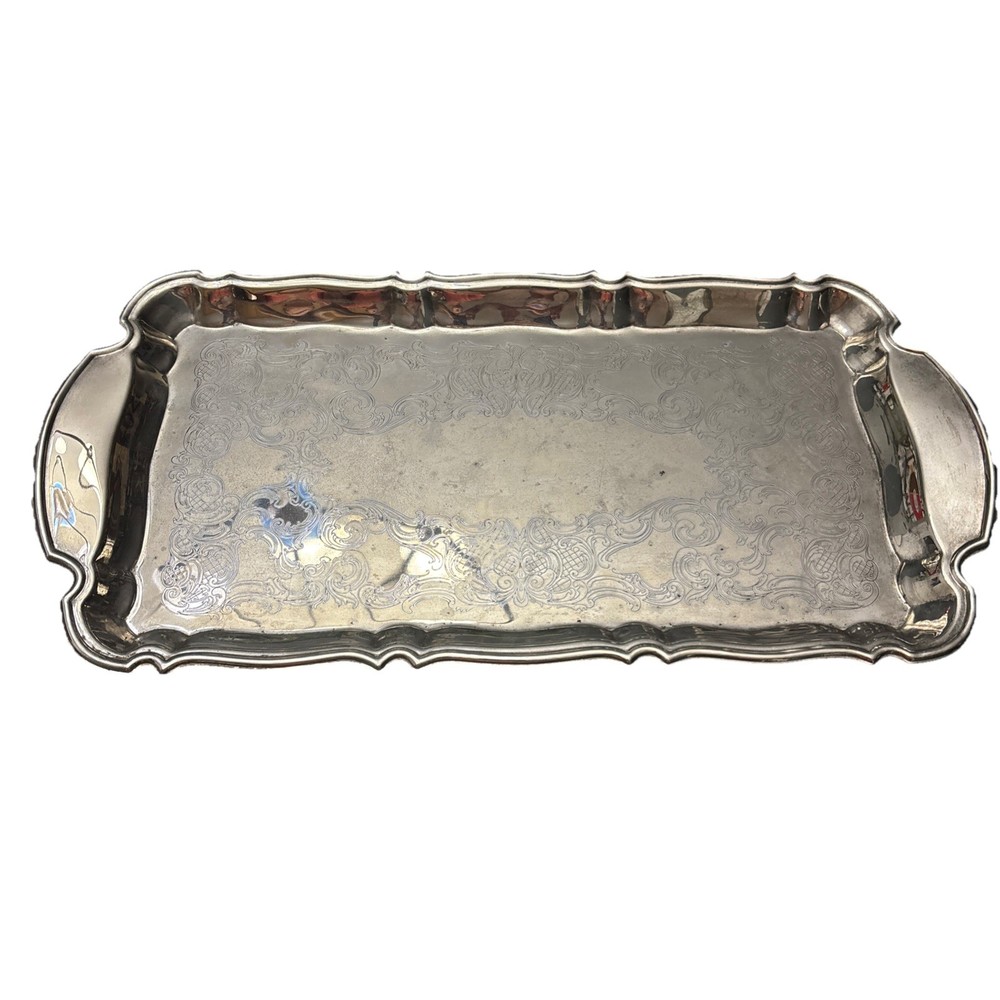 Vtg Gorham Silver Plated EP Rectangular Serving 18" Tray Etched Paisley Pattern