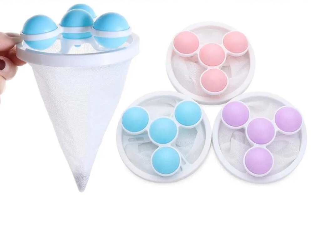 3 Reusable Laundry Lint Catcher & Pet Hair Remover Washing Machine Lint Mesh Bag