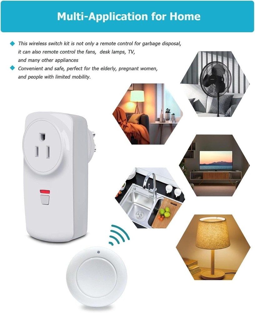 Remote Control Garbage Disposal Switch - Wireless, No Wiring Needed, Easy Setup