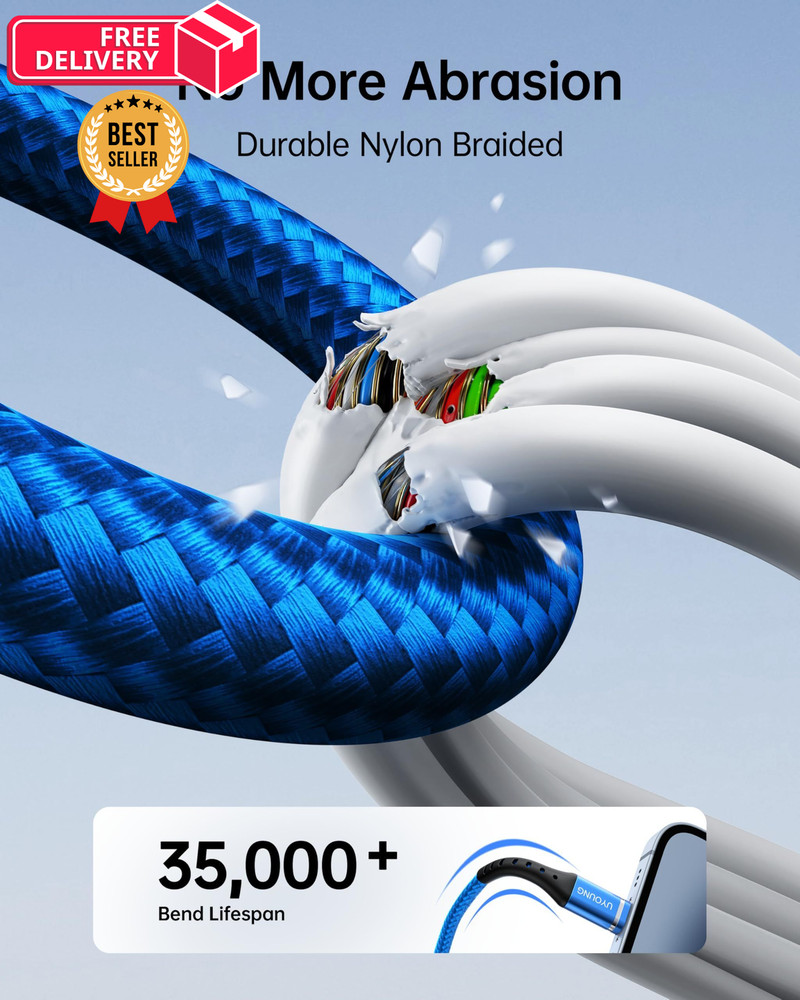 Multi Charging Cable 2Pack 6FT, 3 in 1 Charger Braided Blue