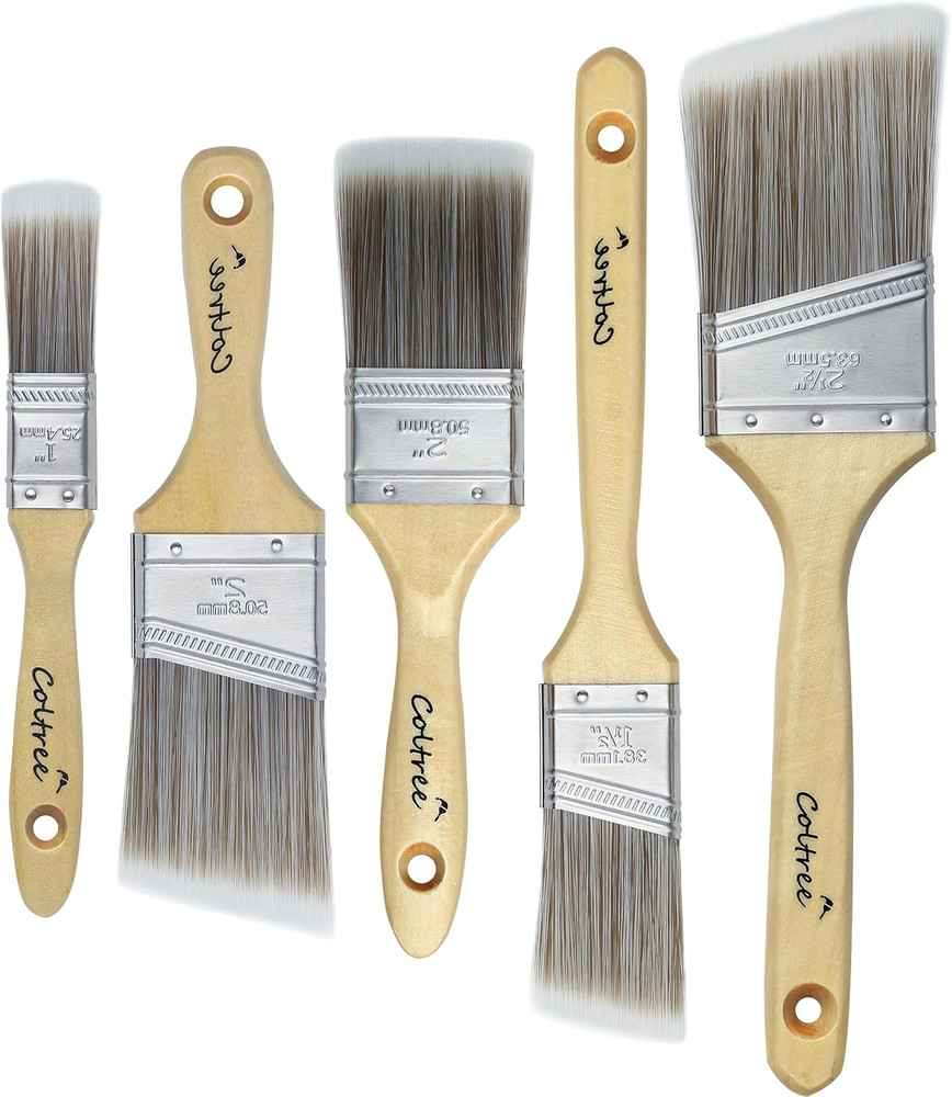Paint Brushes Set - 5 Pcs Flat & Angle Paintbrushes for Wall & Trim, Suitable fo