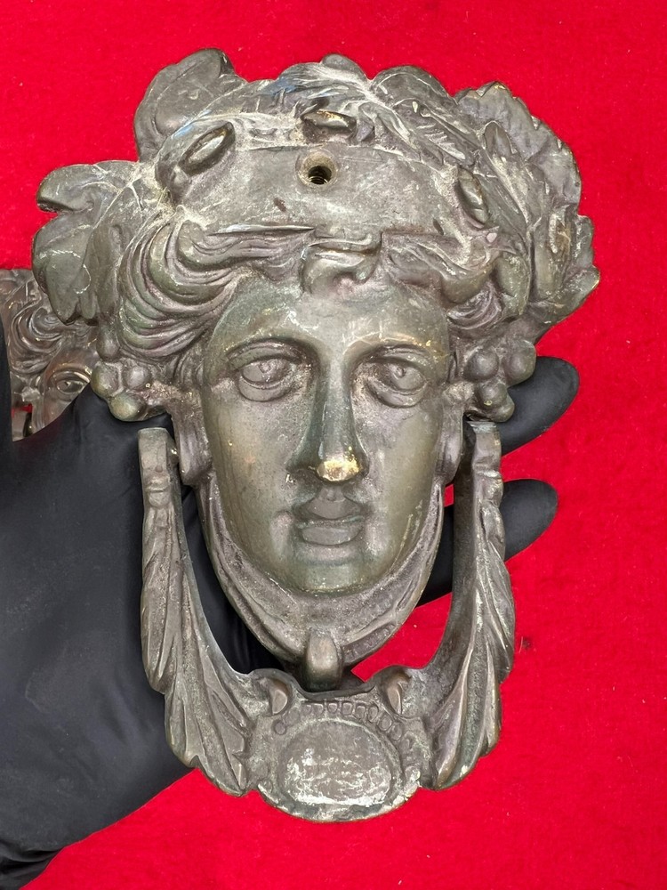 Vintage Solid Brass Large 9" Neo-Classical Apollo Door Knocker
