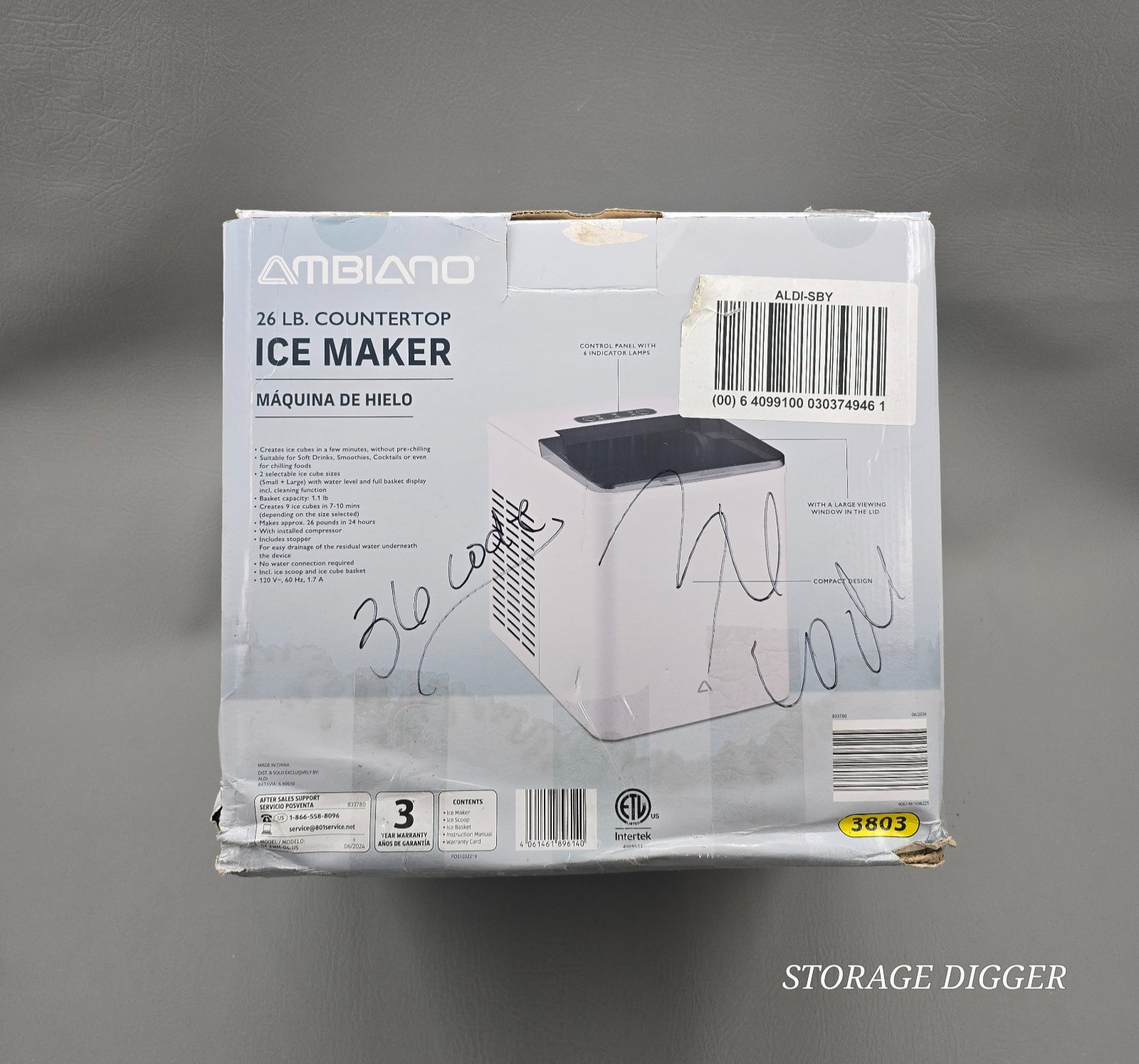 2024 Ambiano 26 lb. Countertop Ice Maker, Model GT-EWM-04-US, Made in China