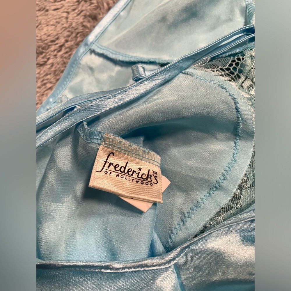 Frederick's of Hollywood Light Blue Satin Nightgown lace XS