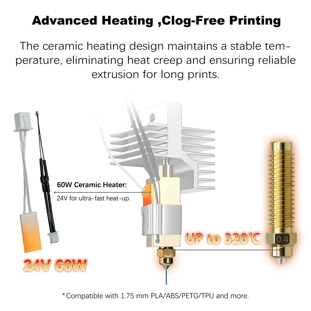 Carbon Hotend Kit for Elegoo Centauri 0.4mm Hardened Nozzle & 4pc Multi-Size Set