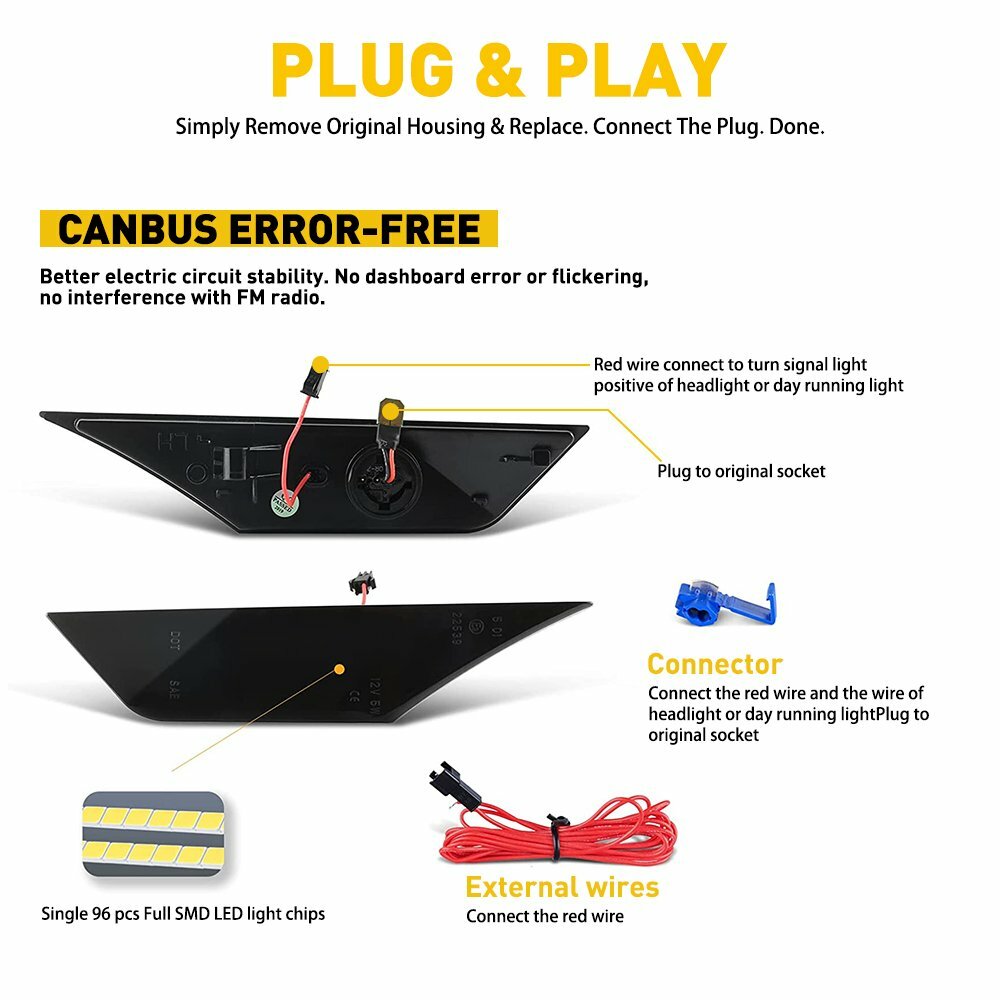 Switchback Sequential Turn Signal LED Side Marker Light For Honda Civic Lamp HUS