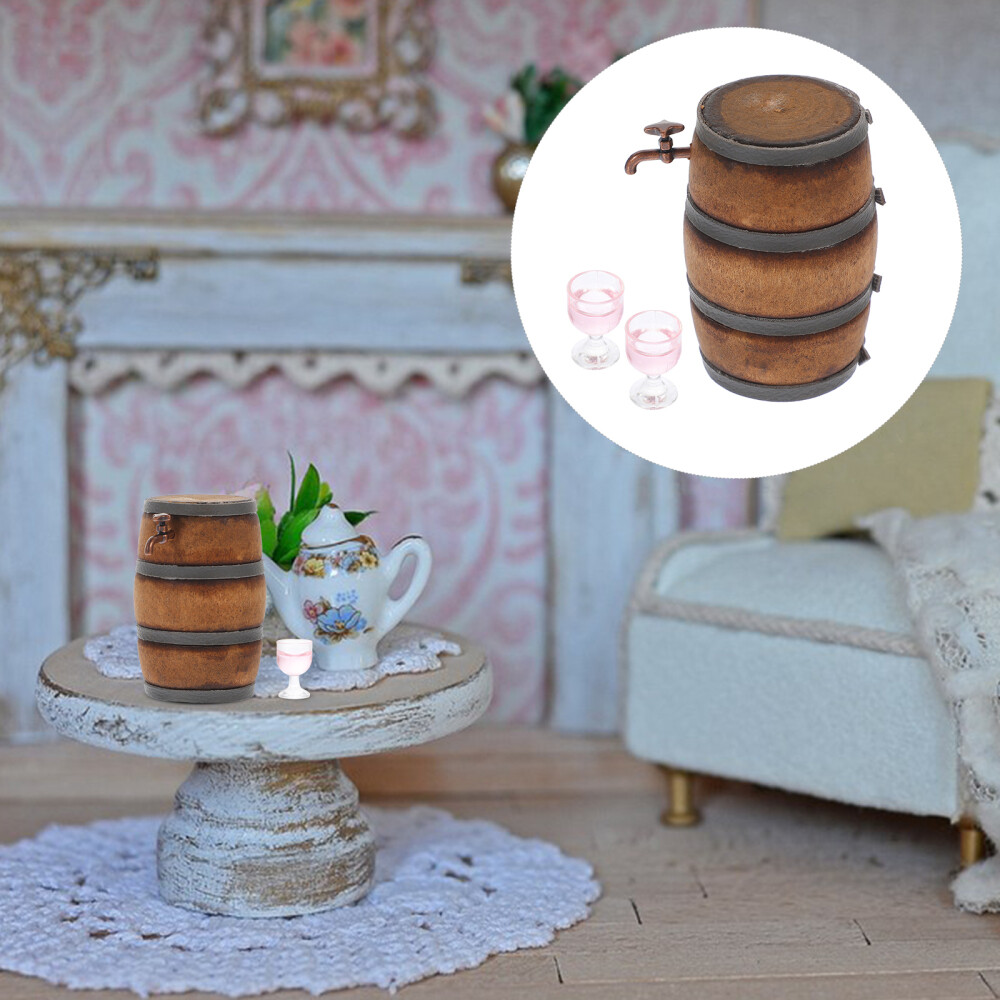 Mini Wine Barrel Set Miniature Restaurant Accessories Tiny House