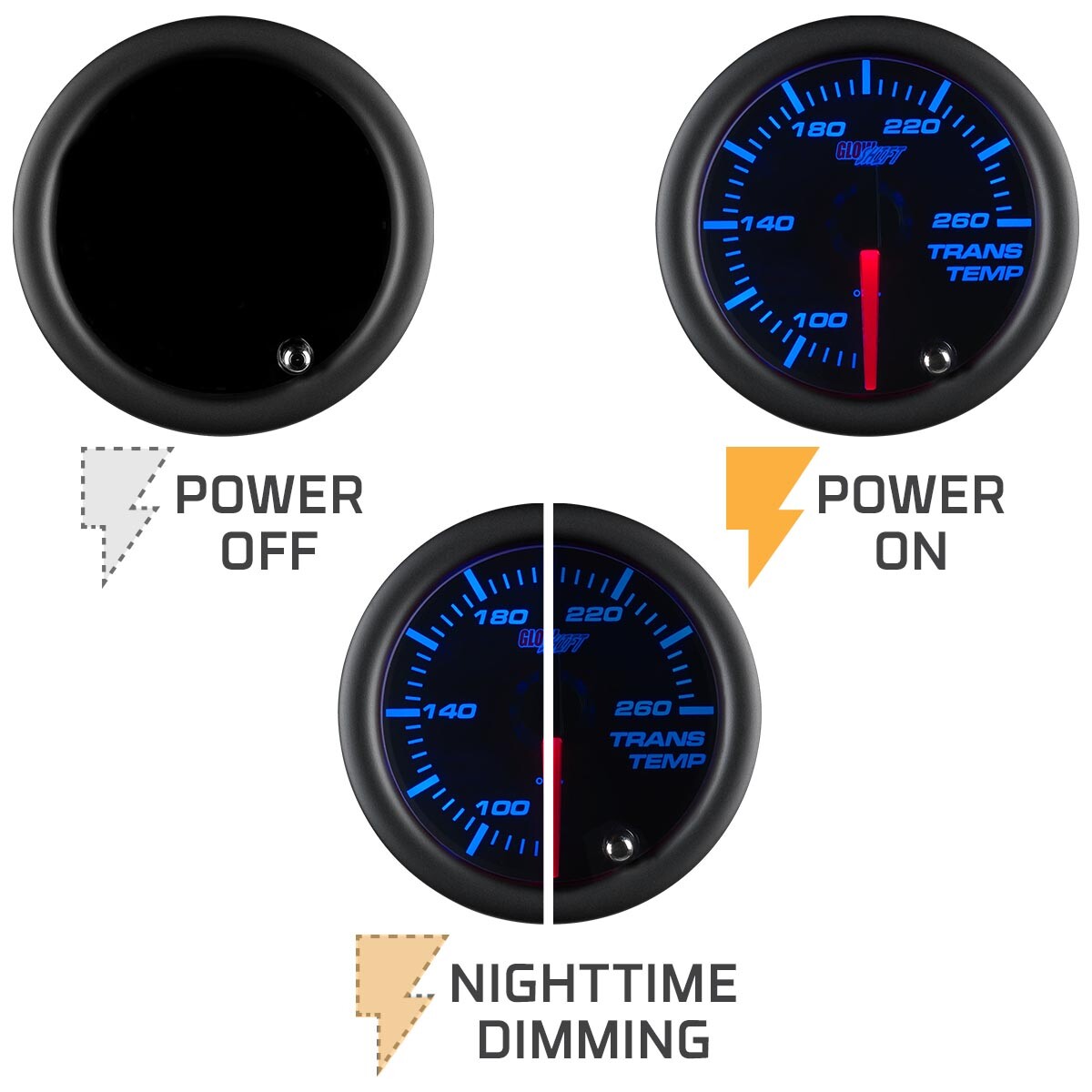 52mm GLOWSHIFT TINTED 7 COLOR LED TRANS TEMP GAUGE w SENDER