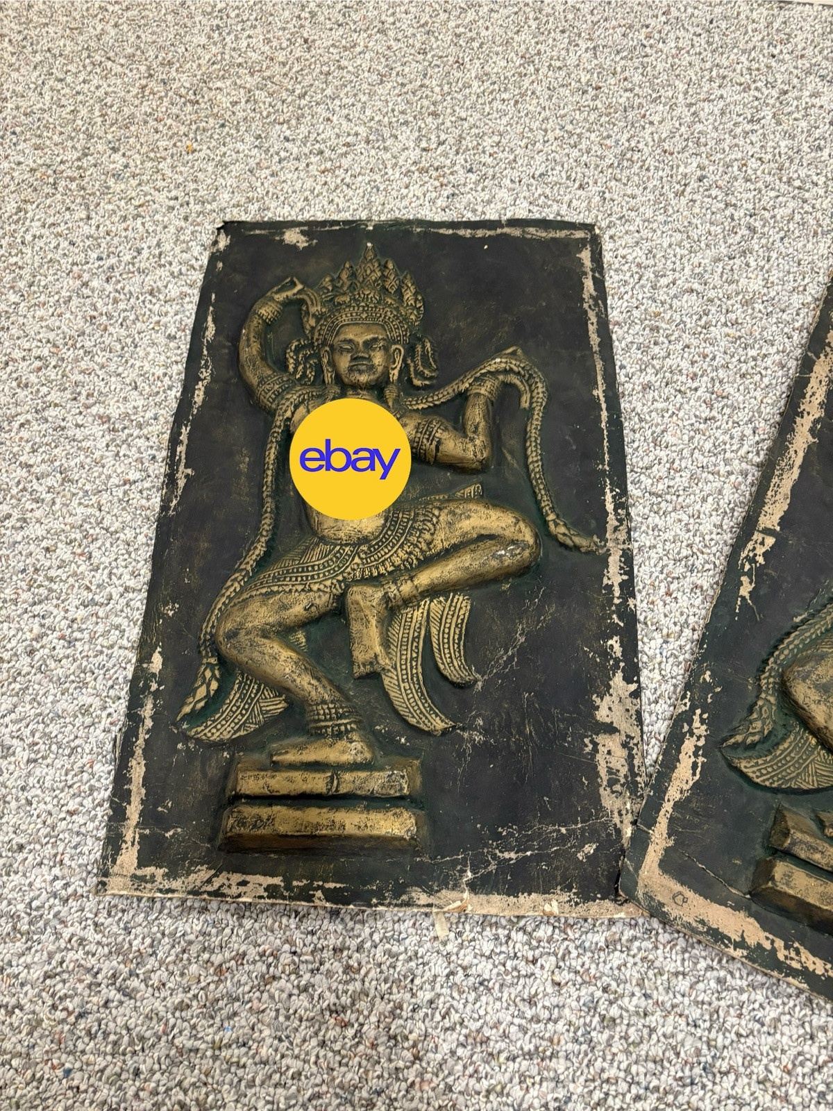 Vintage Rubbings Apsaras Dancing Pair Rice Paper Art Bas Relief Cambodian Thai