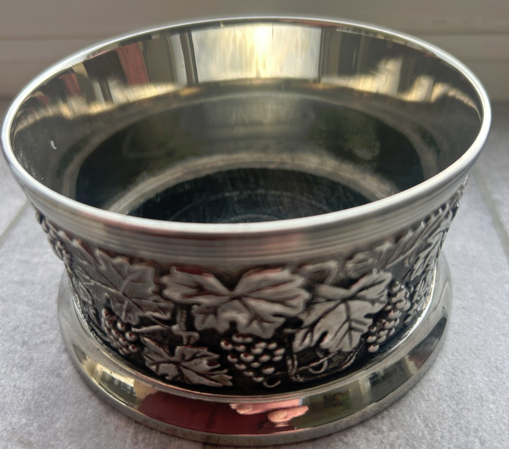 Vintage Silver Plate Wine Bottle Coaster Grapevine Pattern