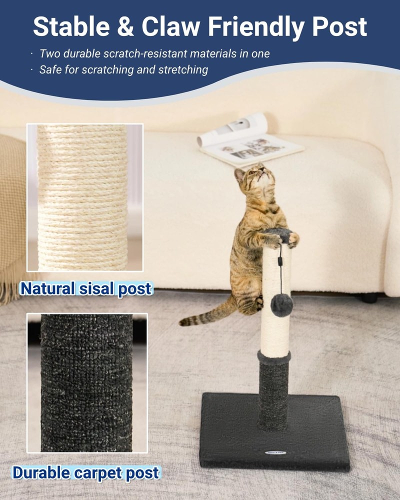 Cat Scratching Post Indoor Sisal Carpet Stable Kitten Replaceable Toy Gray