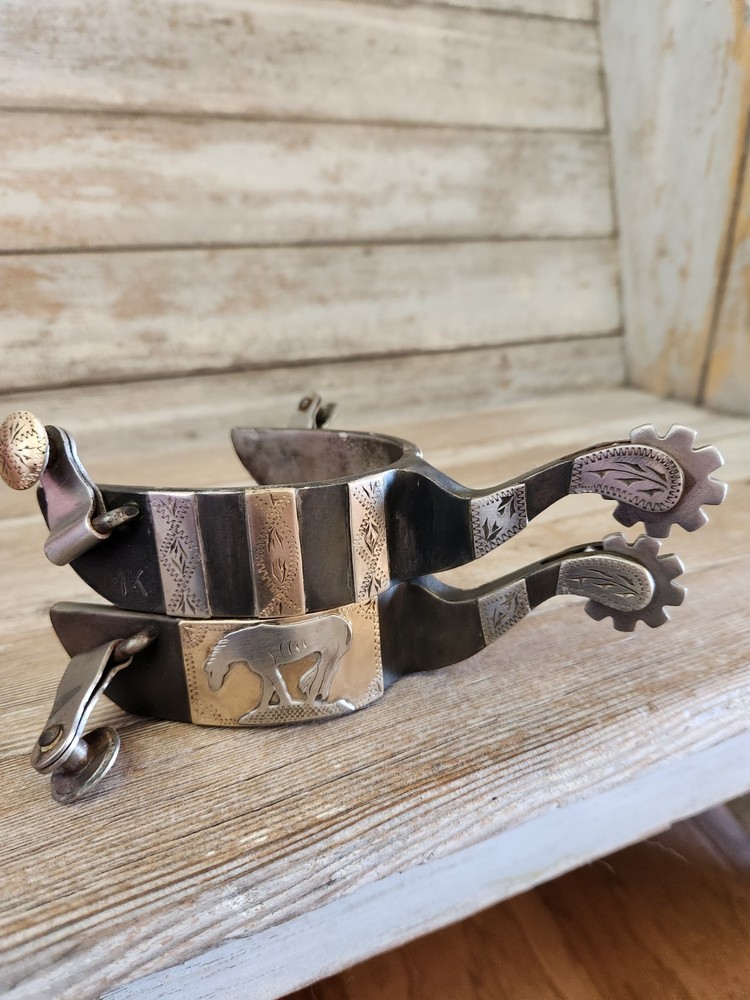 Silver Mounted Heavy Spurs Marked Double Mounted
