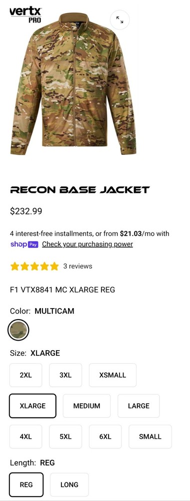 Vertyx Recon Base Jacket PrimaLoft Multicam (XL)