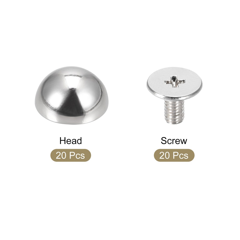 20Sets 10mmx6mm Screw Back Rivets Solid Round Head Leather Studs Silver Tone
