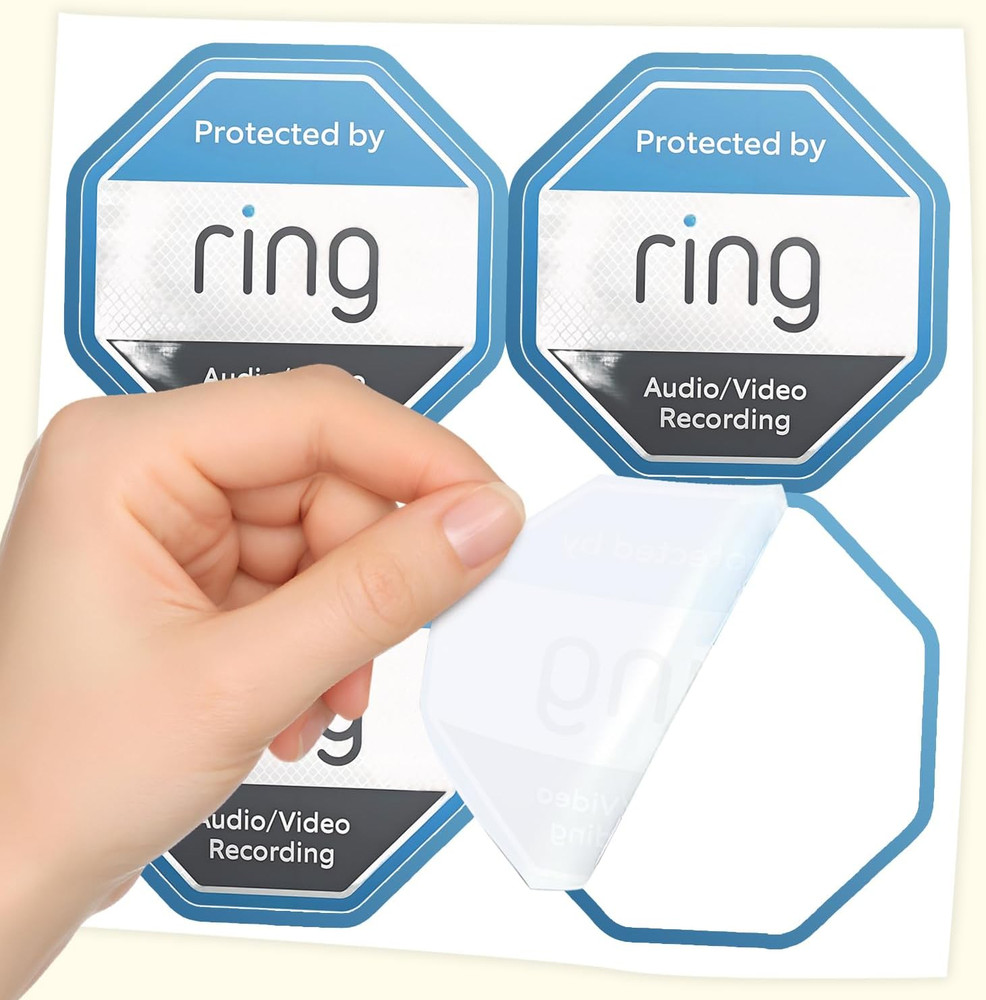 12 Pack Ring Security Stickers，Double Sided HD Printed Waterproof Security Decal