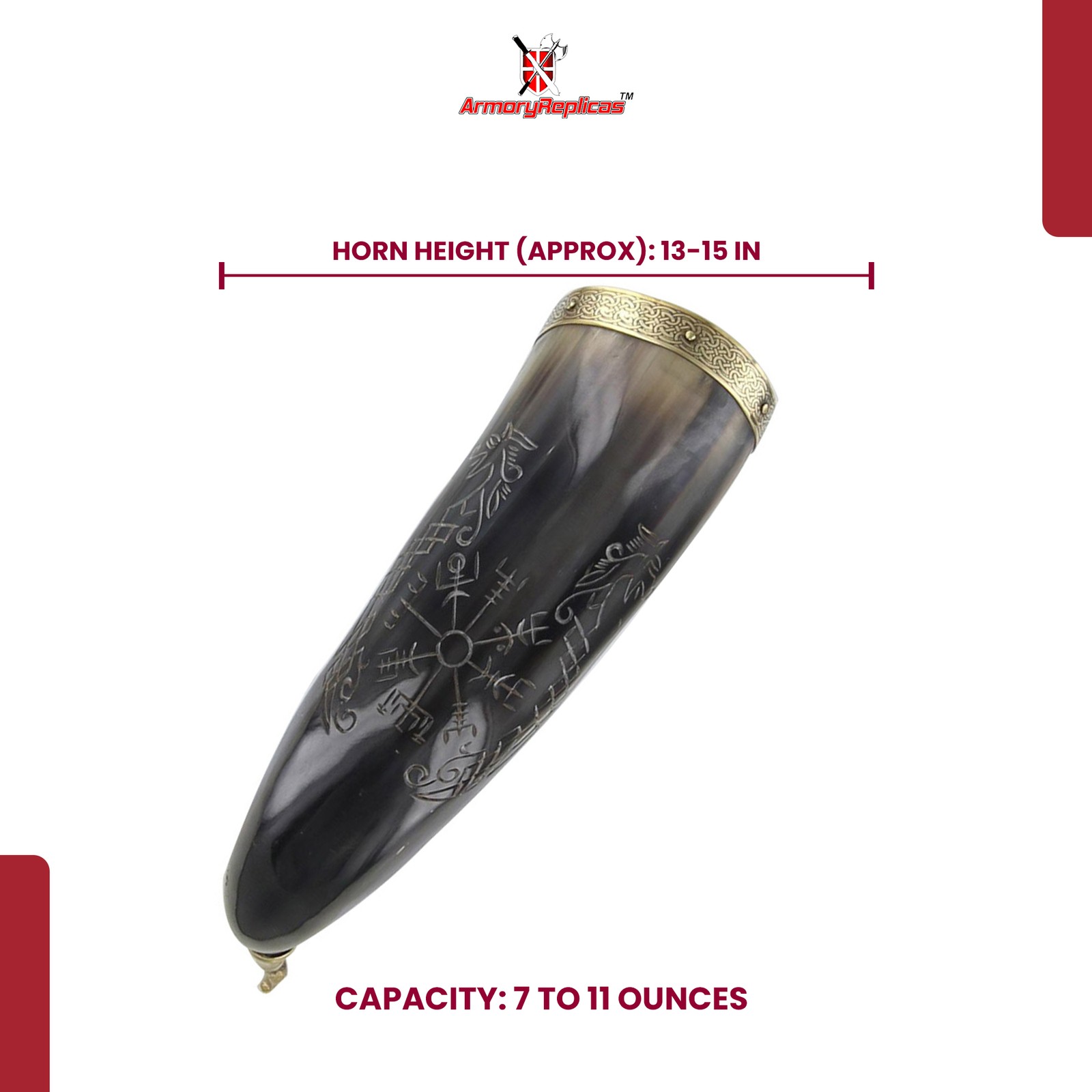 Authentic Jormungandr Viking Horn with Iron Stand - 7-11oz Norse Drinking Horn