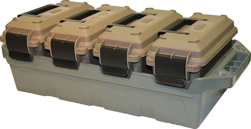 4-Can Ammo Carrying Crate, Stackable, 30 Caliber Ammo Storage Case, Water Tight